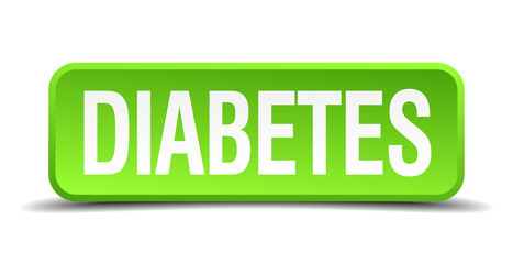 Diabetes green 3d realistic square isolated button