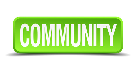 Community green 3d realistic square isolated button