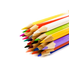 Heap of Colour pencils isolated on a white background close up