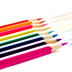 Heap of Colour pencils isolated on a white background close up