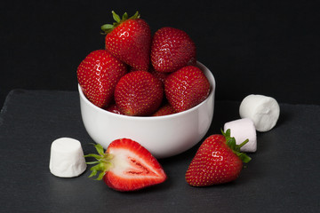 Fresh Strawberries With Sweet Cream. Natural Slate Placemat