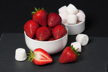 Fresh Strawberries With Sweet Cream. Natural Slate Placemat