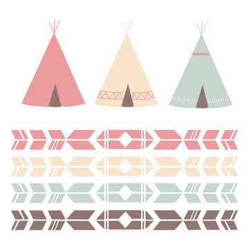 Colorful Teepee and Pattern in Pastel Colors