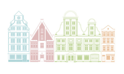 Row of four historic town houses vector illustration