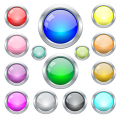 Set of colorfull glossy glass web buttons  in metal frame
