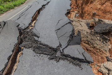 layer of broken asphalt road at rural areas
