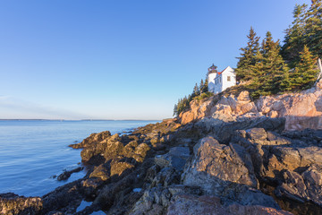 Bass Harbor lighthouse  in the morning sunlight
