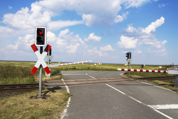 Level crossing with barrier closed