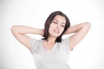 Fototapeta premium friendly smiling young woman portrait studio shot