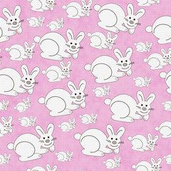 Pink and White Bunny Textured Fabric Repeat Pattern Background