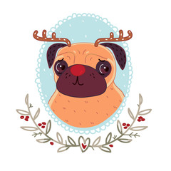 Pug dressed Christmas deer