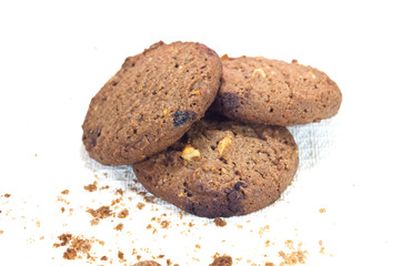 Chocolate chip cookie on white cloth