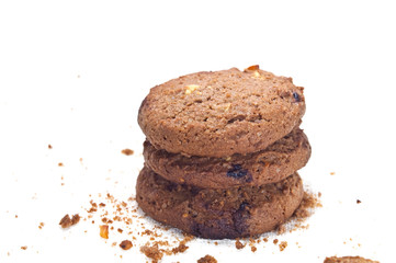 Chocolate chip cookie on white cloth