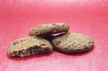 Chocolate chip cookie on white cloth