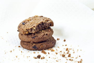 Chocolate chip cookie on white cloth