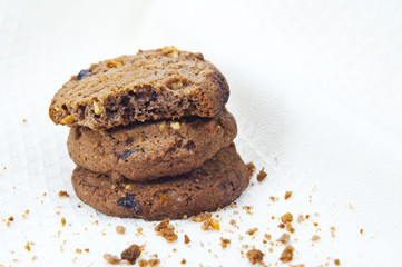 Chocolate chip cookie on white cloth