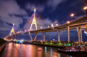 Fototapeta na wymiar The Grand King Bhumibol Bridge under twilight, Bangkok, Thailand