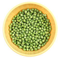 Green peas in a bowl isolated.