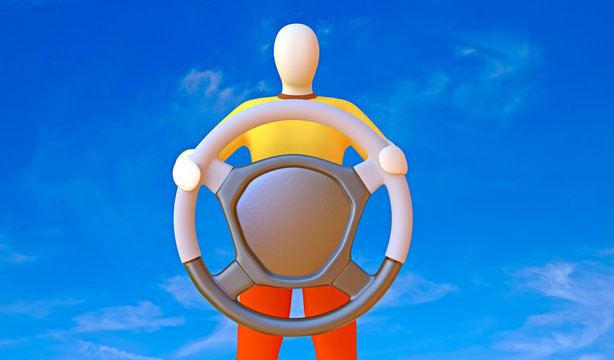 3D charackter with steering wheel