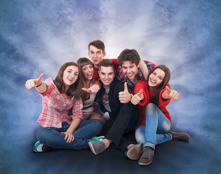 Happy smiling tennagers group