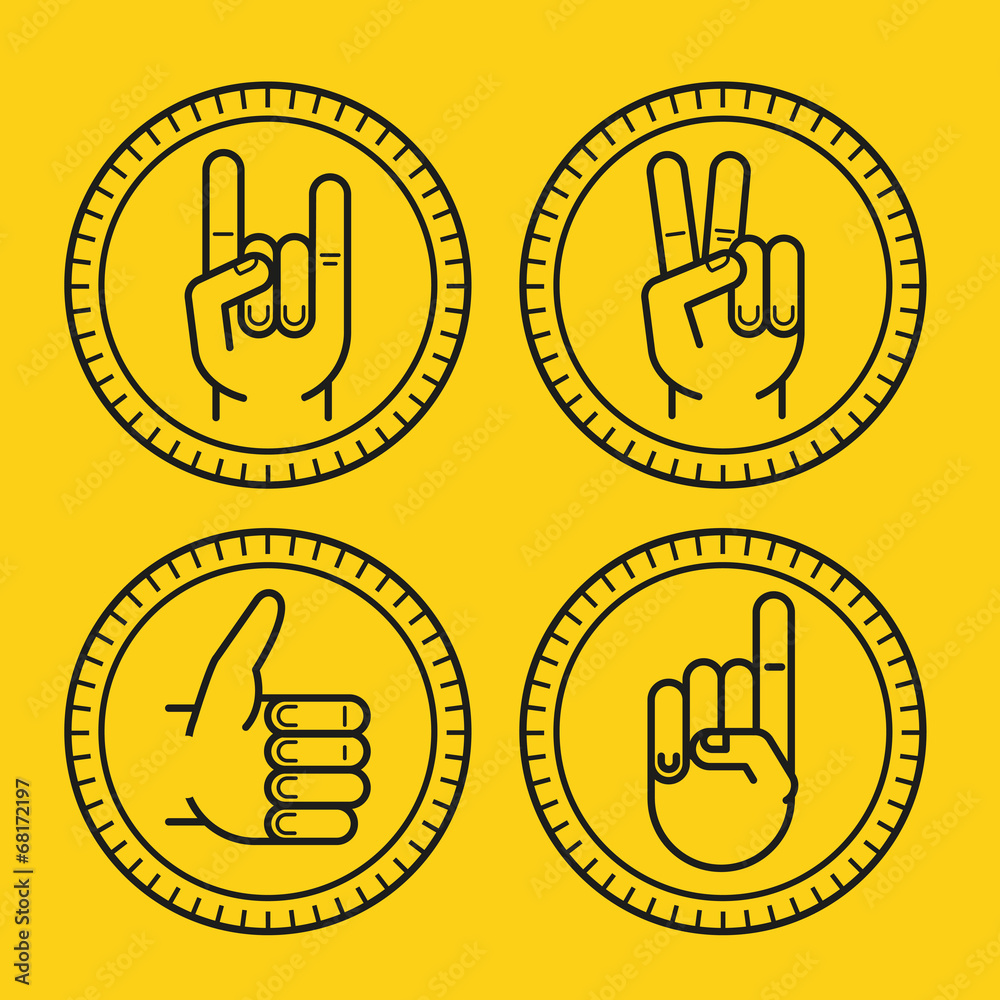 Poster vector set of outline icons - gestures and signs