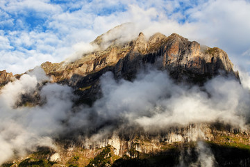 Wetterhorn Peak (3692m) over Grindelwald village, Switzerland