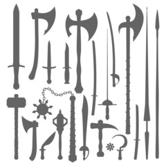 vector medieval cold weapons silhouette set