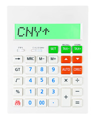 Calculator with CNY on display on white background