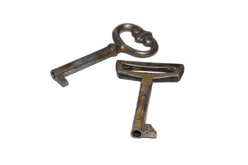 Old keys isolated on white