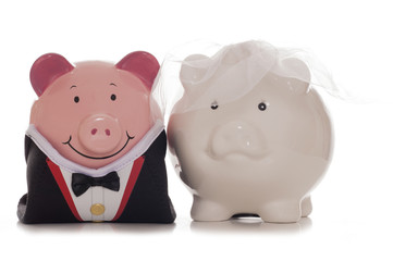 bride and groom piggy banks