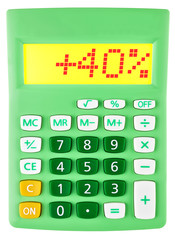 Calculator with +40% on display on white background