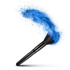 makeup brush with blue powder isolated