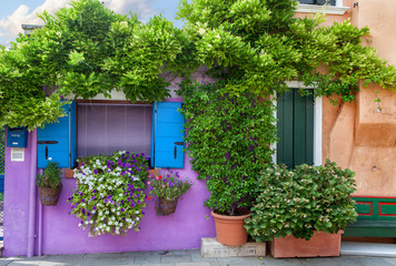 Color house on Burano island near Venice , Italy