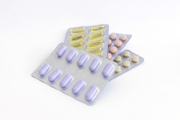 several types of pills in complete blister