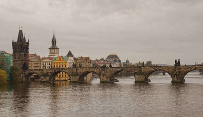 Charles Bridge over the Vltava River in Prague - one of the olde