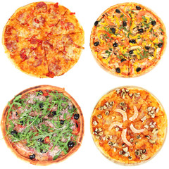 Collage of different pizza isolated on white