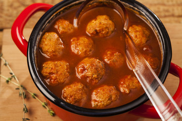 Meatballs in pan