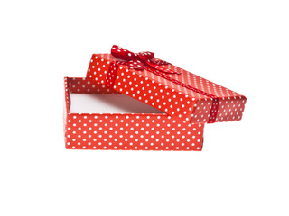 Red gift box with ribbon isolated on white background