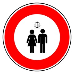 Couple devant la justice dans un panneau