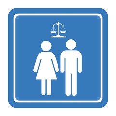 Couple devant la justice dans un panneau