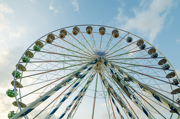 Ferris wheel in the background of blue sky