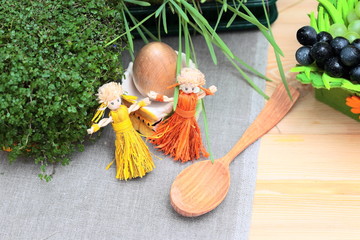 still-life with straw dolls