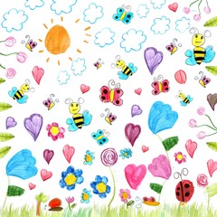 meadow scribbles - child drawings background - 68184353