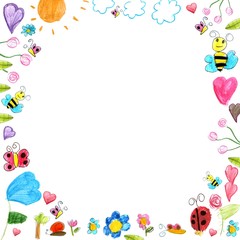 meadow frame - child scribbles drawings background isolated
