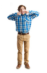 young boy joking