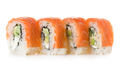 Philadelphia maki sushi isolated on a white background