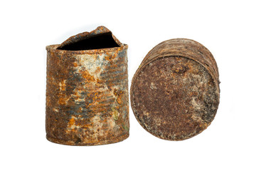 rusty can isolated on white background