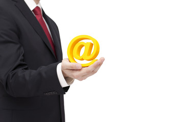 Businessman holding email symbol with clipping path