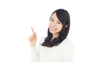 指差す女性
