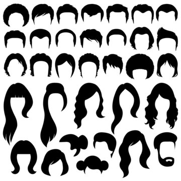 hair silhouettes, woman and man hairstyle